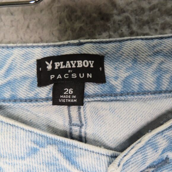 Playboy Pacsun Jeans Womens 26 Blue Denim Bunny Mid Rise Straight Leg Ripped - Picture 6 of 12